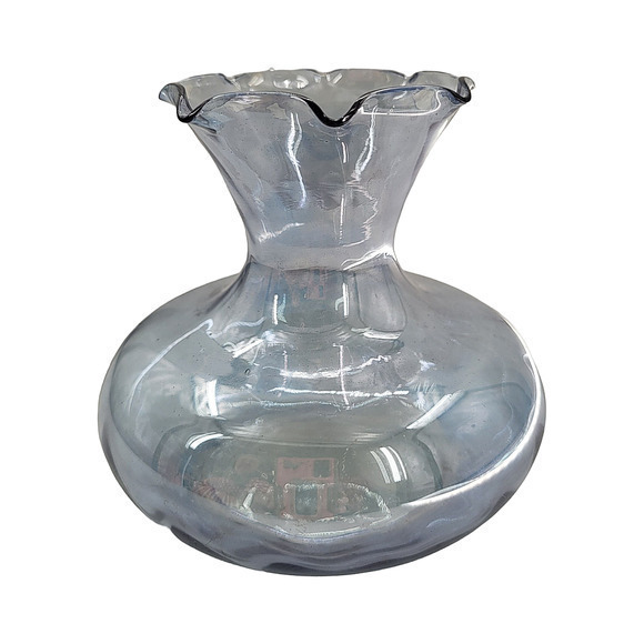 Anchor Hocking Iridescent Blue Ruffled Rim Vintage Glass Vase‎ - Picture 1 of 7